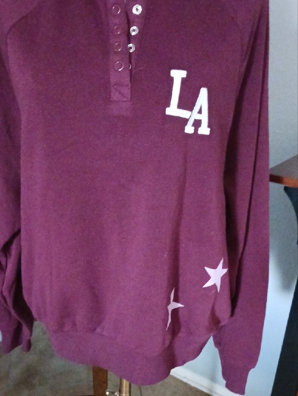 NEW!! Maroon LA Snap-Button Pullover Sweatshirt - Picture 4 of 12